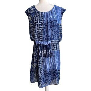 Cato Blue Patchwork Knee Length A-line Blouson Dress Sleeveless Women's Size L